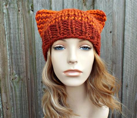 Chunky Knitted Hat With Ears For Women Womens Hat Winter Etsy