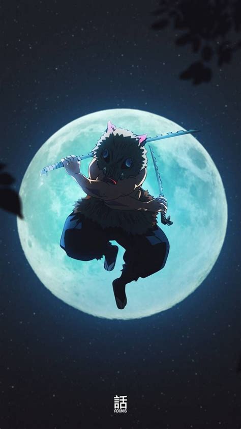 An Anime Character Flying Through The Air In Front Of A Full Moon