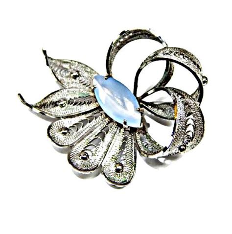 Alice Caviness Sterling Silver Brooch Blue Moonglow 925 Etsy