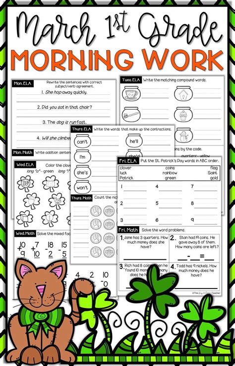 1st Grade Morning Work Spiral Review Worksheets For March Math