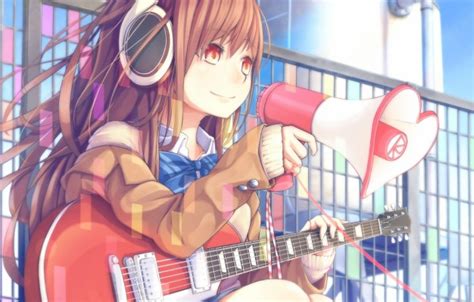 Photo Wallpaper Girl Guitar Anime Headphones Art Anime Girls