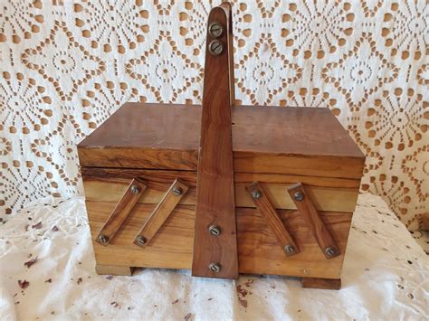 Vintage Wooden Cantilever Sewing Box Etsy Uk