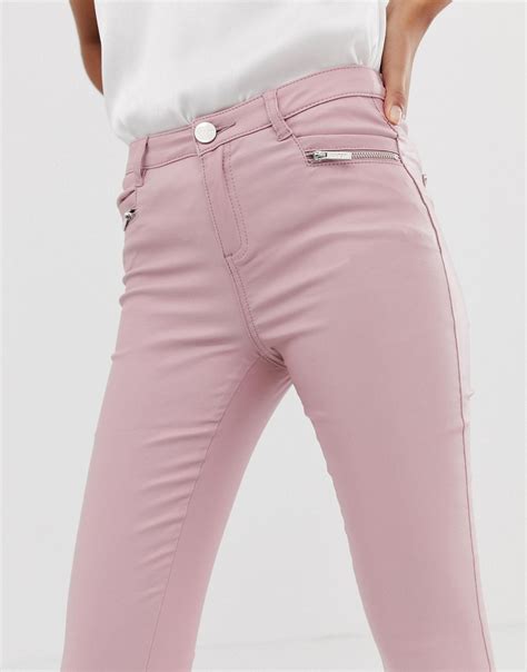 Lipsy Denim Coated Skinny Jeans In Cream Pink Lyst