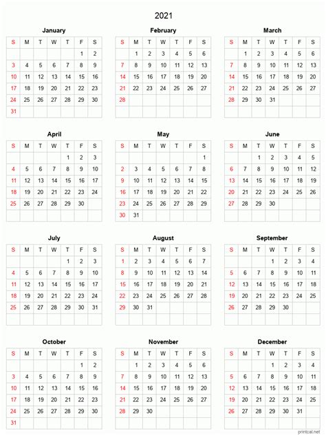 2021 Full Year Calendar Printable Calendar Apr 2021