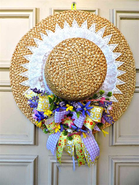 Straw Hat Mothers Day Straw Hat Home Decor Spring Door Decor
