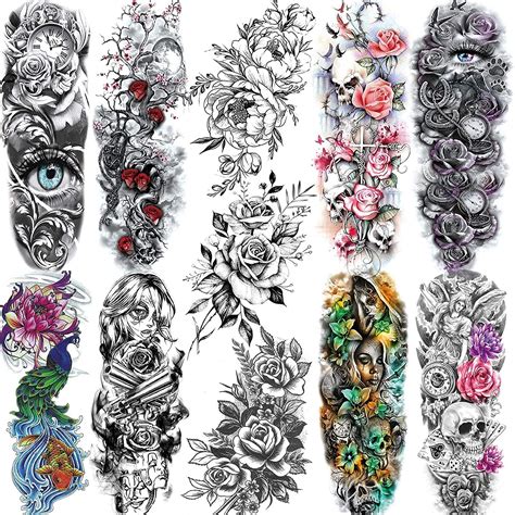 buy 11 sheets nezar large vine peony flower rose full arm temporary tattoos for women realistic