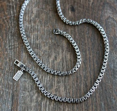 Mens Sterling Silver Double Box Chain Necklace Etsy