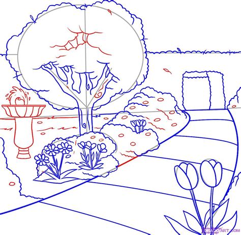 How To Draw A Garden Step By Step Landscapes Landmarks And Places