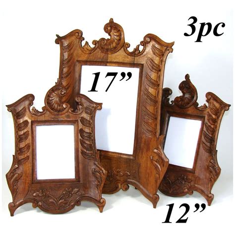 Set Of 3 Antique Victorian Era Carved Wood 17 And 12 Pair Picture