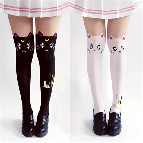 Hot Anime Sailor Moon Cosplay Costume Women Luna Cat Socks Pantyhose