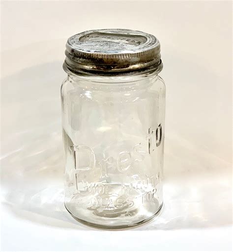 Vintage Canning Jar Glass Top Metal Bowtie Lid Quart Jar Presto