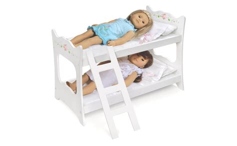 badger basket doll bunk bed with ladder and bedding fits 18 inch dolls white pink green