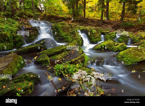 Selkefälle Waterfall Autumn Rock Wood Harz Germany Stock Photo