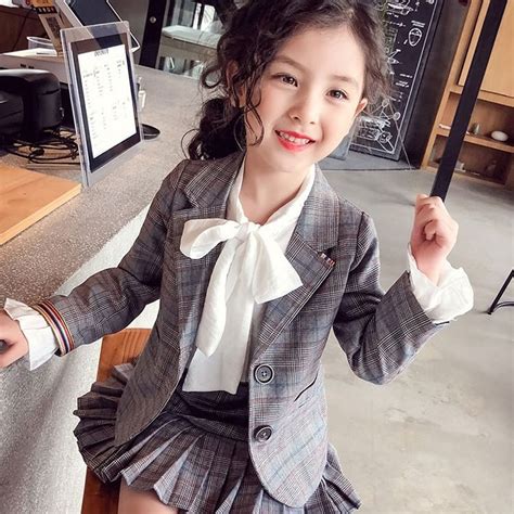 2021 Autumn Kids Baby Girl Clothes Set Long Sleeve Plaid Jacketsskirts