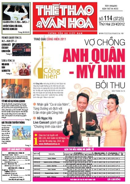 Bóng đá, quần vợt, bóng chuyền, tennis, các cuộc thi và giải đấu hấp dẫn nhất thế giới. Báo Thể thao văn hóa Bảng giá quảng cáo báo giấy, bảng giá ...