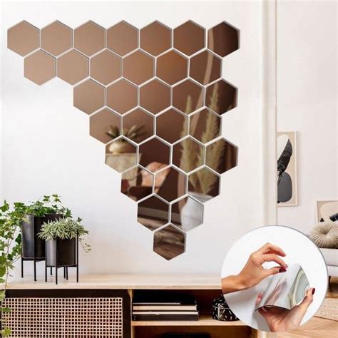 Hexagon Shape Mirror Wall Decor 32 Pcs Mirror Effect Wall Etsy