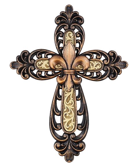 Ornate Fleur De Lis Layered Wall Cross Decorative Scrolly