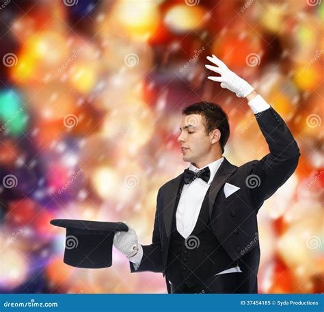 Magician In Top Hat Showing Trick Stock Image Image Of Magician
