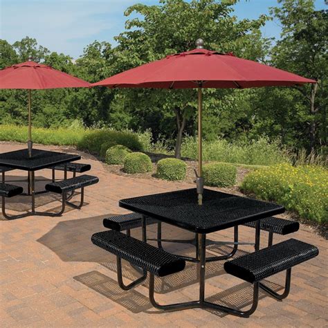 Phi villa 37 inch outdoor dining table metal steel slat patio with 1.57 umbr. Square Expanded Steel Table, Portable Frame 1399 | Payung, Besi, Meja