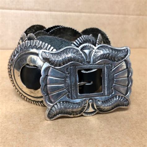 Navajo Sterling Silver Concho Belt With Hammered Stamped Round Conchos