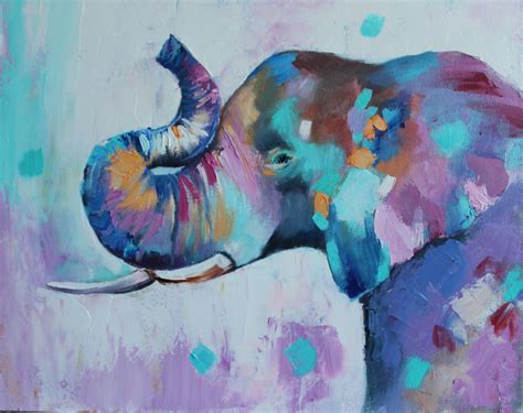 Elephant Oil Painting Colorful Animals Art On Canvas Elephant Etsy