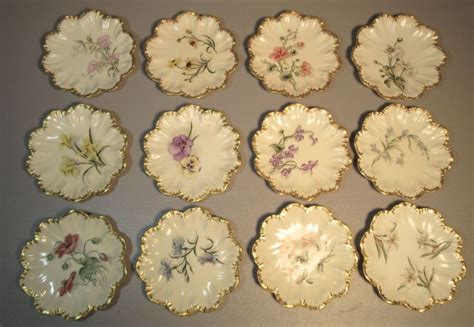 Set 12 A Lanternier Limoges Dessert Plates Wflowers And Scalloped Gold