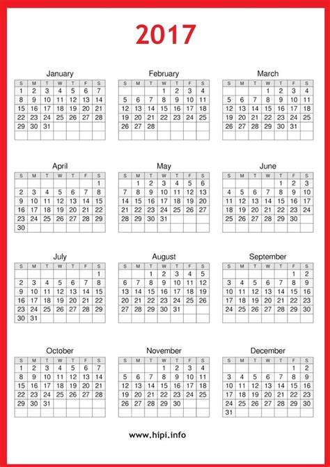 2017 Calendar Printable Free Free Download