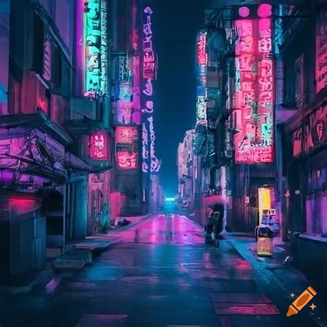 Cyberpunk Street With Vibrant Neon Lights