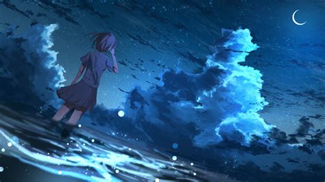Anime Girl In Half Moon Night 4k Wallpaper Hd Anime 4k Wallpapers