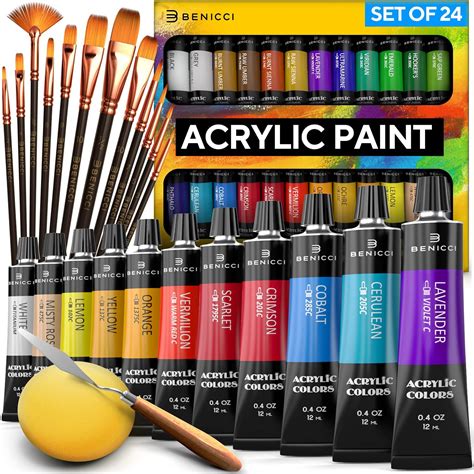 Complete Acrylic Paint Set 24х Rich Pigment Colors 12x