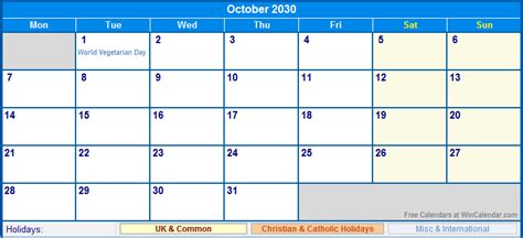 October 2030 Uk Calendar With Holidays For Printing Image Format