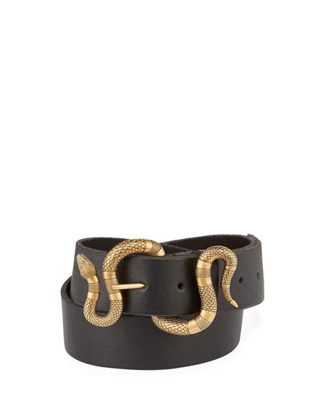 Lyst Gucci Leather Snake Buckle Belt In Black