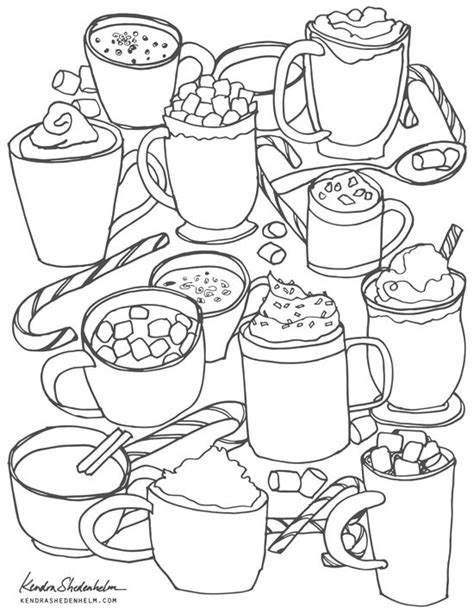Hot Cocoa Sketch + Free Coloring Page — Kendra Shedenhelm | Coloring pages winter, Free coloring