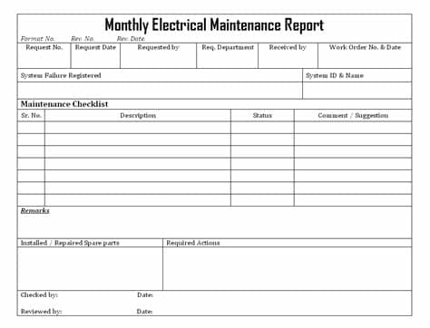Maintenance report format form excel template xls free. Monthly Electrical maintenance report