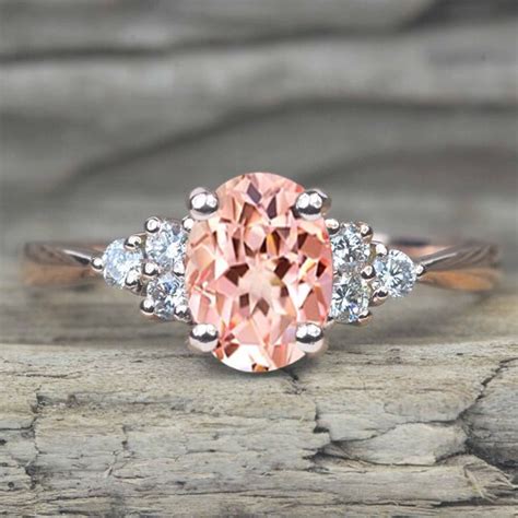 Peach Sapphire Engagement Ring In Rose Gold Dainty Peach Etsy