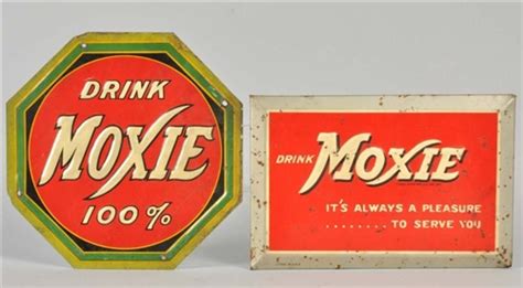 Lot Detail Lot Of 2 Embossed Tin Moxie Signs
