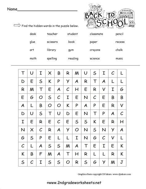 Free Back To School Worksheets And Printouts 2nd Grade Word Search