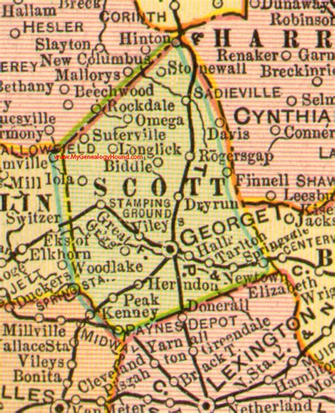 Scott County Kentucky 1905 Map Georgetown Ky