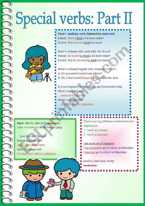 Special Verbs Need Dare Part 2 With More Examples Esl Worksheet