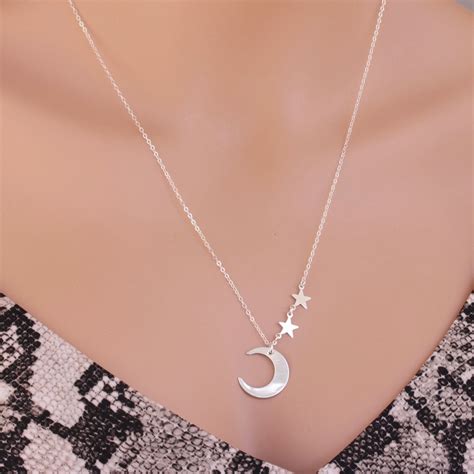 Moon And Stars Necklace Star Moon Necklace Star And Moon Etsy