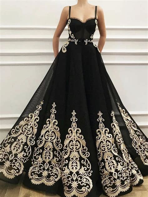Sweetheart Neck Black Prom Dress With Gold Lace Black Gold Lace Formal