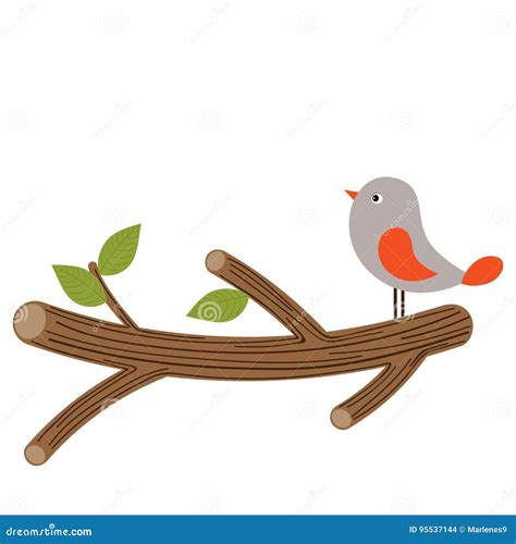 Vector Cute Bird On Branch Bird Clipart Bird On Branch Vector