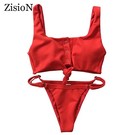 Buy Zision New Design Sexy Bikinis Women Swimsuit Solid Swimwear Thong