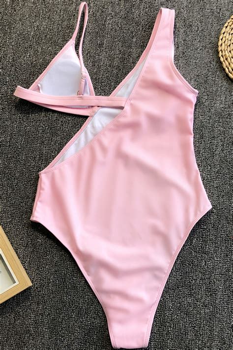 lovely hollow out light pink bathing suit one piece swimsuitlw fashion online for women