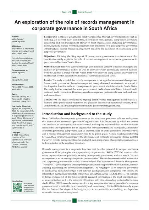 Pdf An Exploration Of The Role Of Records Management In Corporate