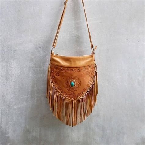 Bohemian Boho Tan Leather Festival Fringe Cross Body Bags Etsy Boho