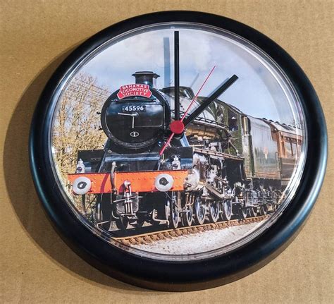9 Inch Wall Clock Featuring Steam Locomotive 45596 Bahamas Keighley
