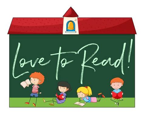 Kids Reading With Phrase Love To Read 446851 Vector Art At Vecteezy