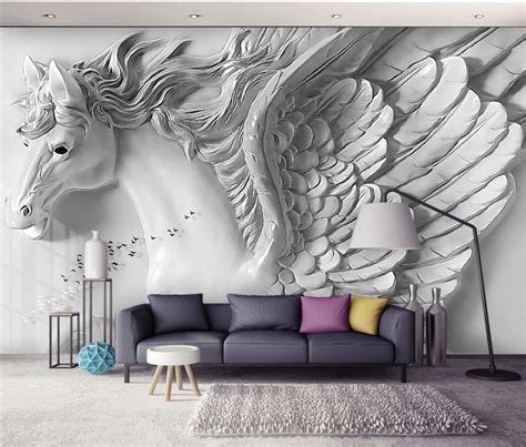 Embossed Pegasus On A Wall 3d 5d 8d Wall Murals Custom Wallpaper