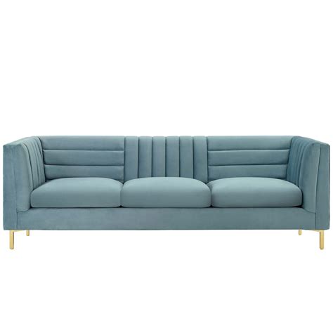 Ingenuity Channel Tufted Spill Resistant Velvet Sofa Light Blue By Modway